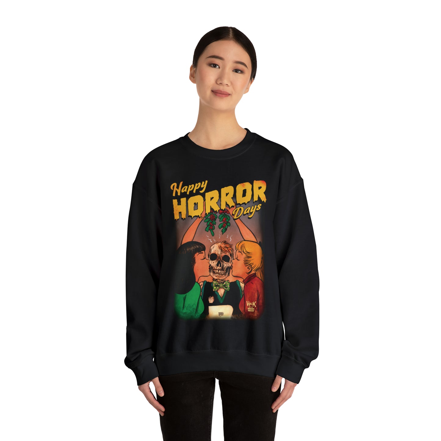 Archie Comics Happy Horror Days Unisex Heavy Blend™ Crewneck Sweatshirt featuring Archie, Betty, and Veronica