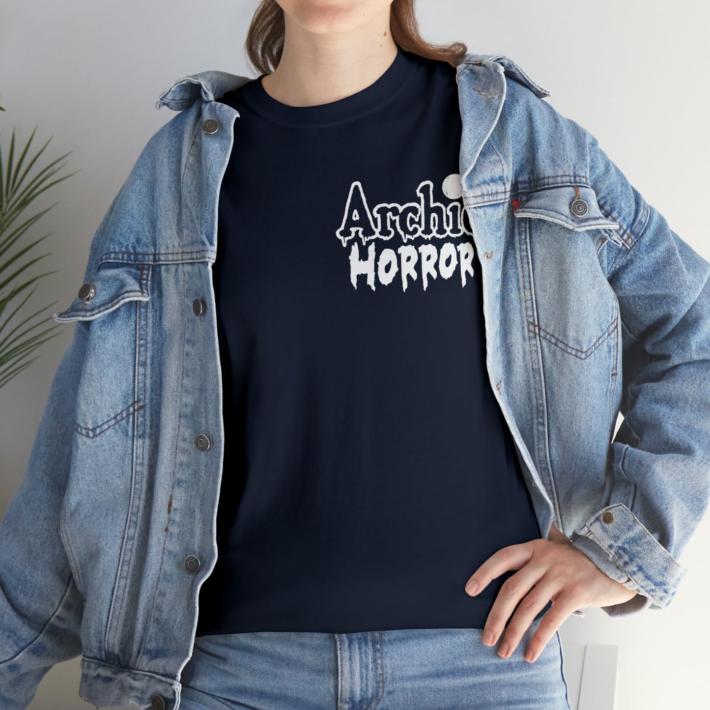 Archie Horror Logo Graphic Tee (Unisex Heavy Cotton Tee) featuring Archie Skull on Back