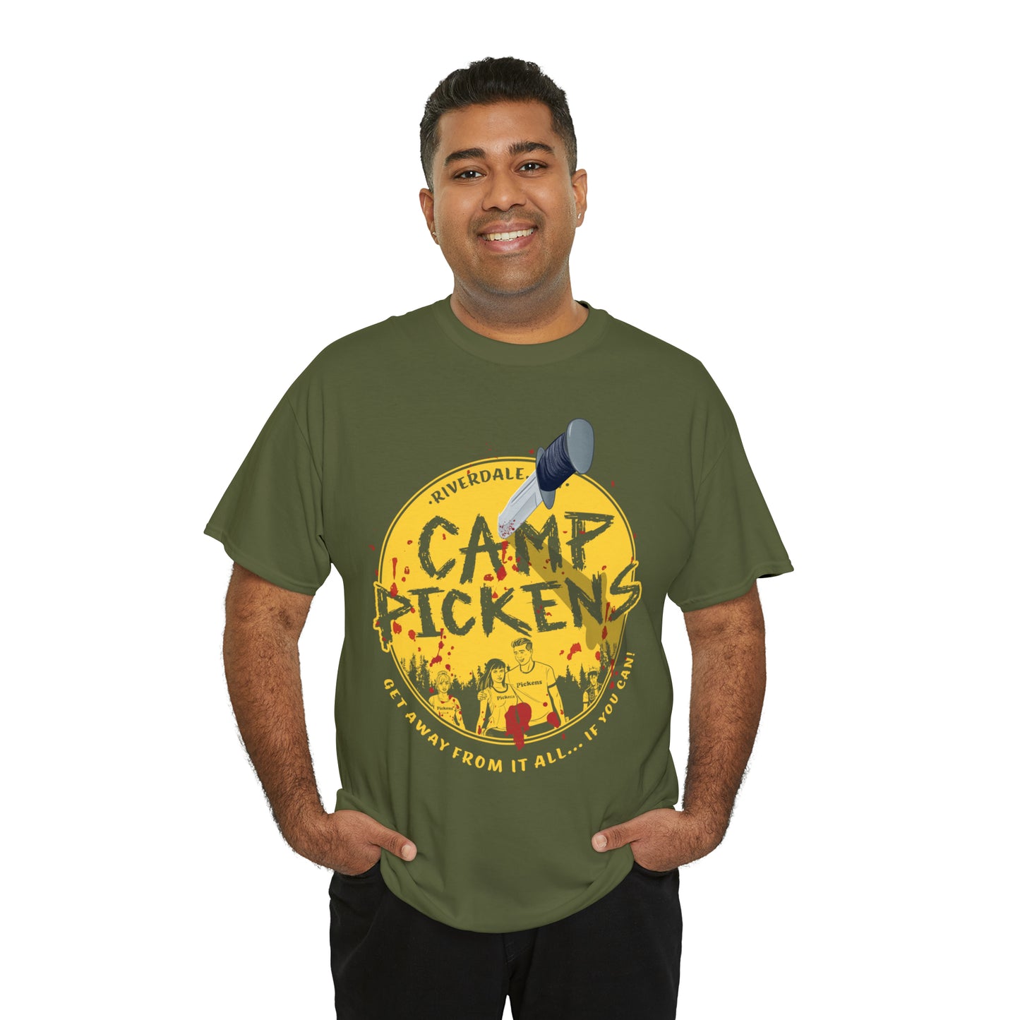 Riverdale Camp Pickens Graphic T-Shirt (Unisex Heavy Cotton Tee) featuring Archie, Betty, Veronica, and Jughead