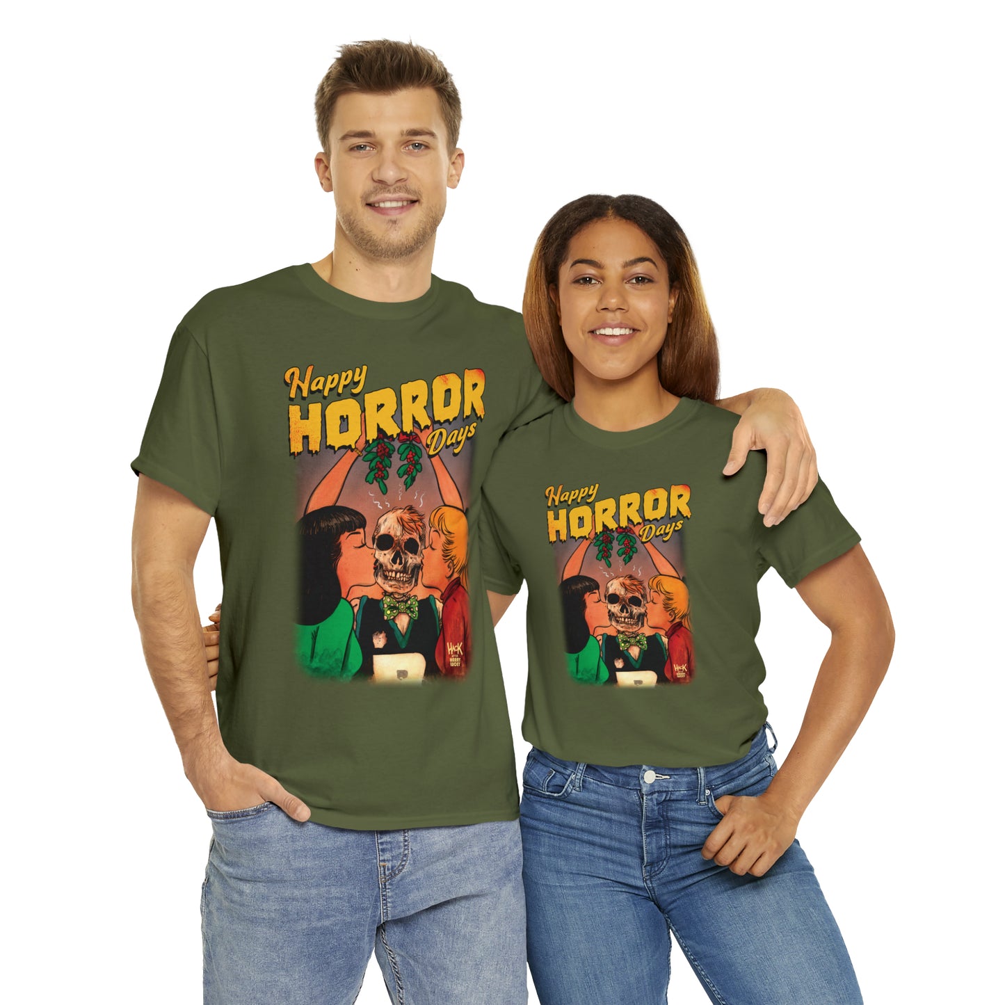 Happy Horror Days Love Triangle Graphic Tee (Unisex Heavy Cotton Tee) featuring Archie, Betty, and Veronica