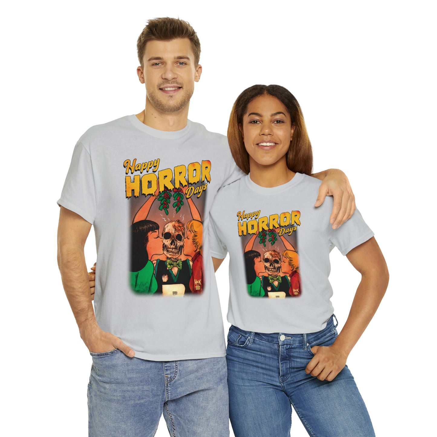 Happy Horror Days Love Triangle Graphic Tee (Unisex Heavy Cotton Tee) featuring Archie, Betty, and Veronica