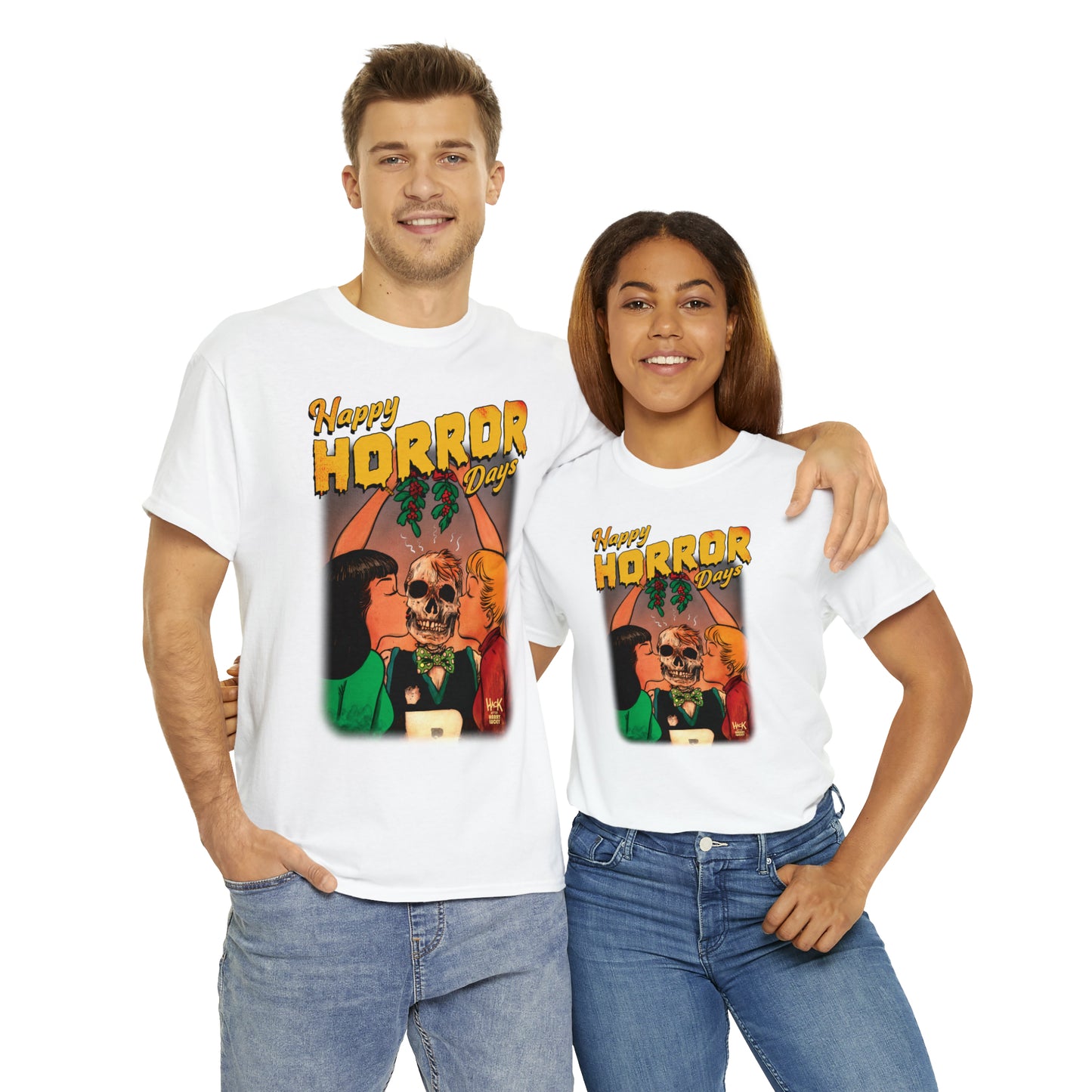 Happy Horror Days Love Triangle Graphic Tee (Unisex Heavy Cotton Tee) featuring Archie, Betty, and Veronica