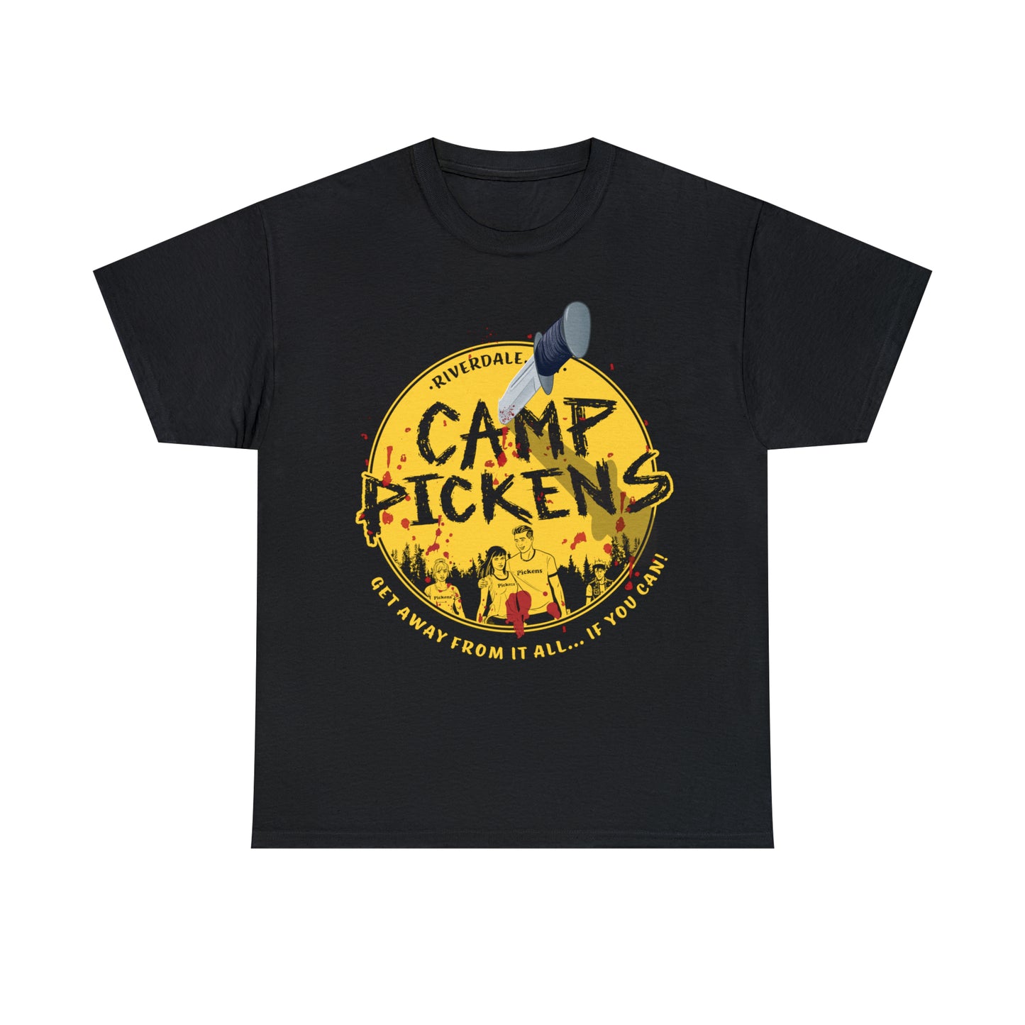 Riverdale Camp Pickens Graphic T-Shirt (Unisex Heavy Cotton Tee) featuring Archie, Betty, Veronica, and Jughead