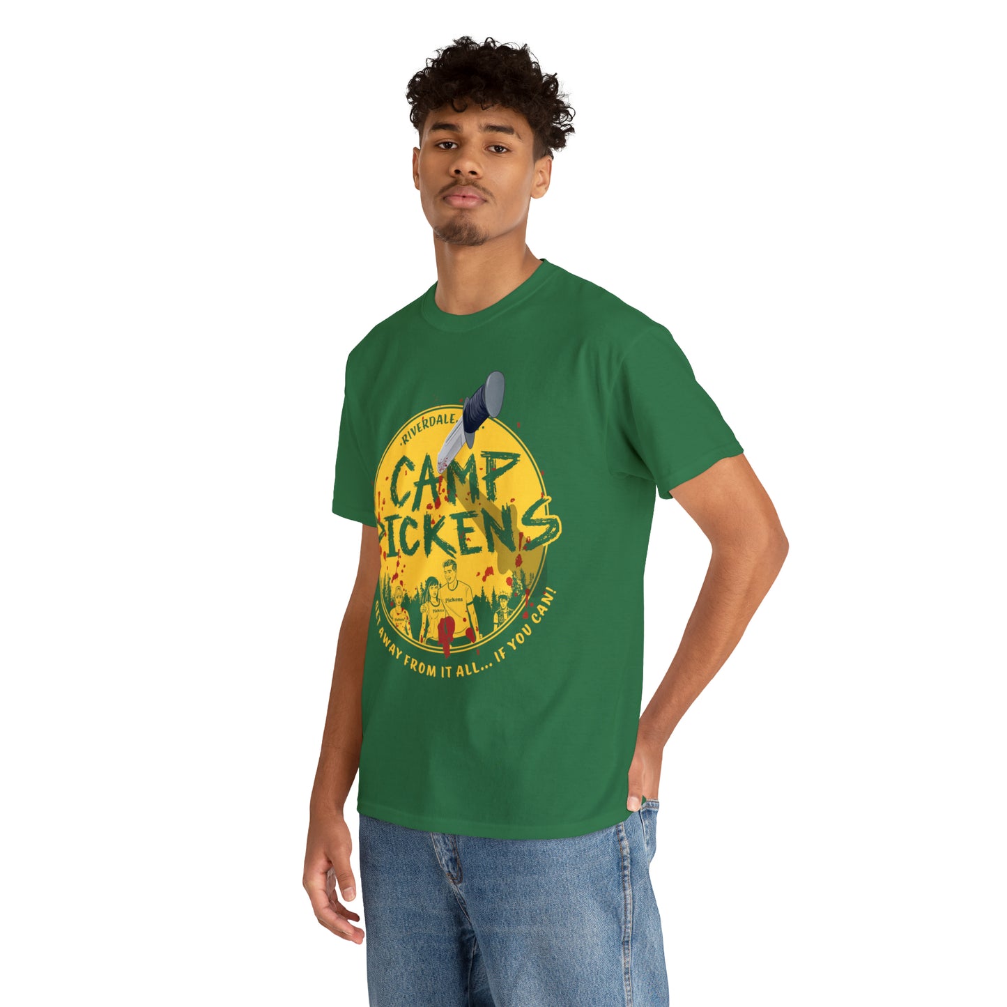 Riverdale Camp Pickens Graphic T-Shirt (Unisex Heavy Cotton Tee) featuring Archie, Betty, Veronica, and Jughead