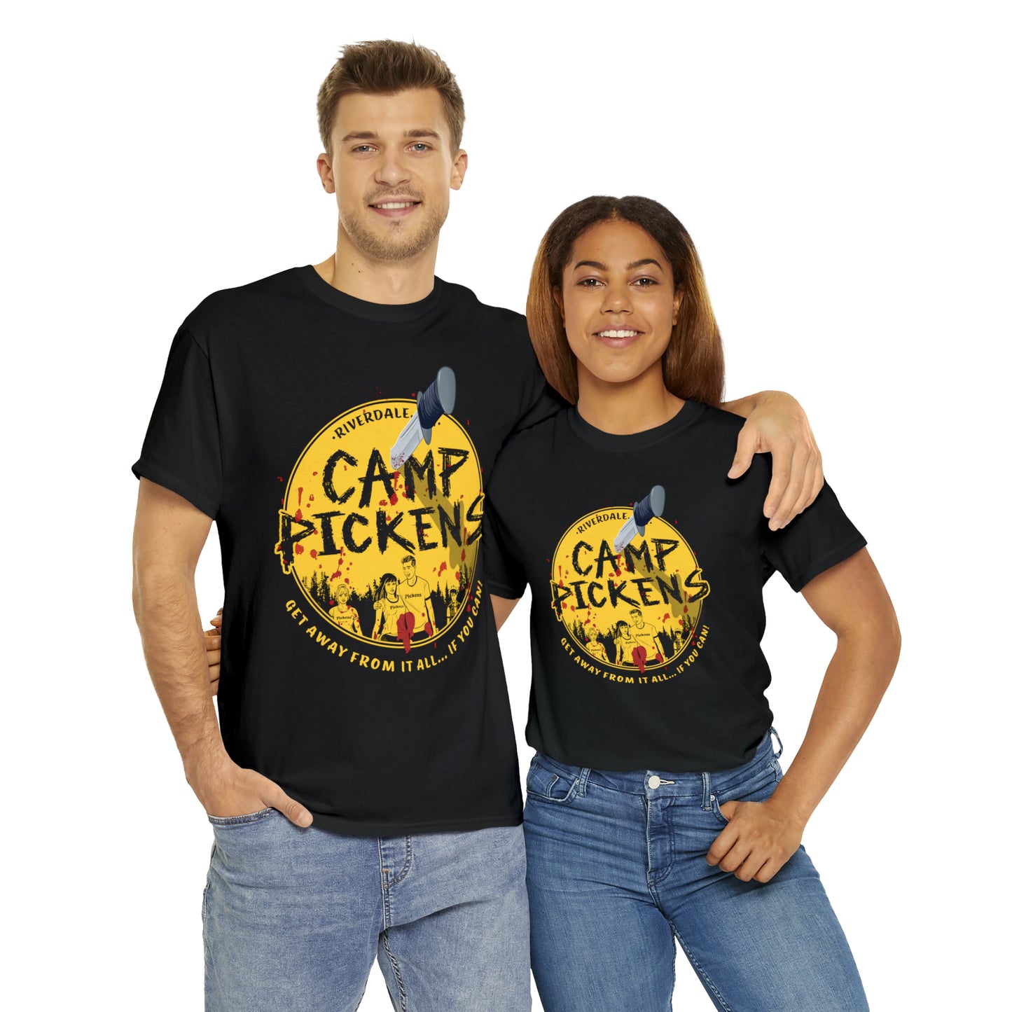 Riverdale Camp Pickens Graphic T-Shirt (Unisex Heavy Cotton Tee) featuring Archie, Betty, Veronica, and Jughead