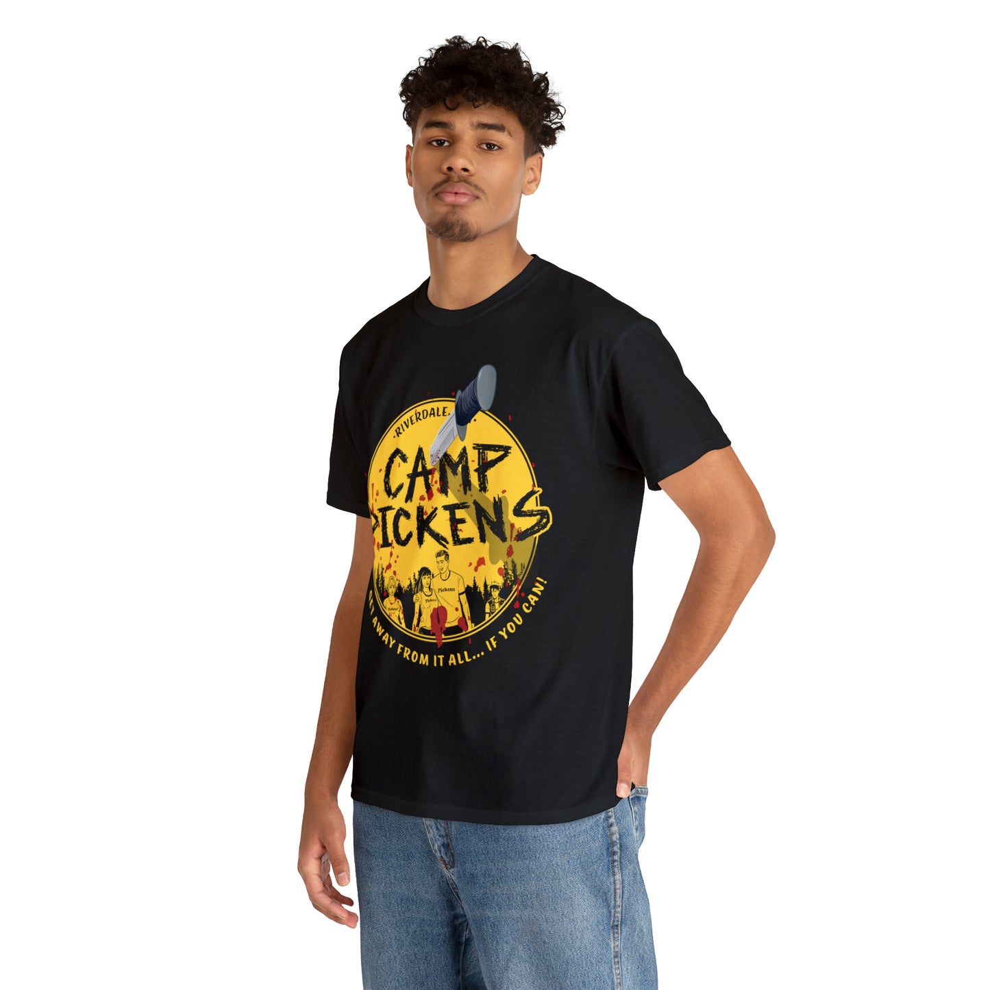 Riverdale Camp Pickens Graphic T-Shirt (Unisex Heavy Cotton Tee) featuring Archie, Betty, Veronica, and Jughead