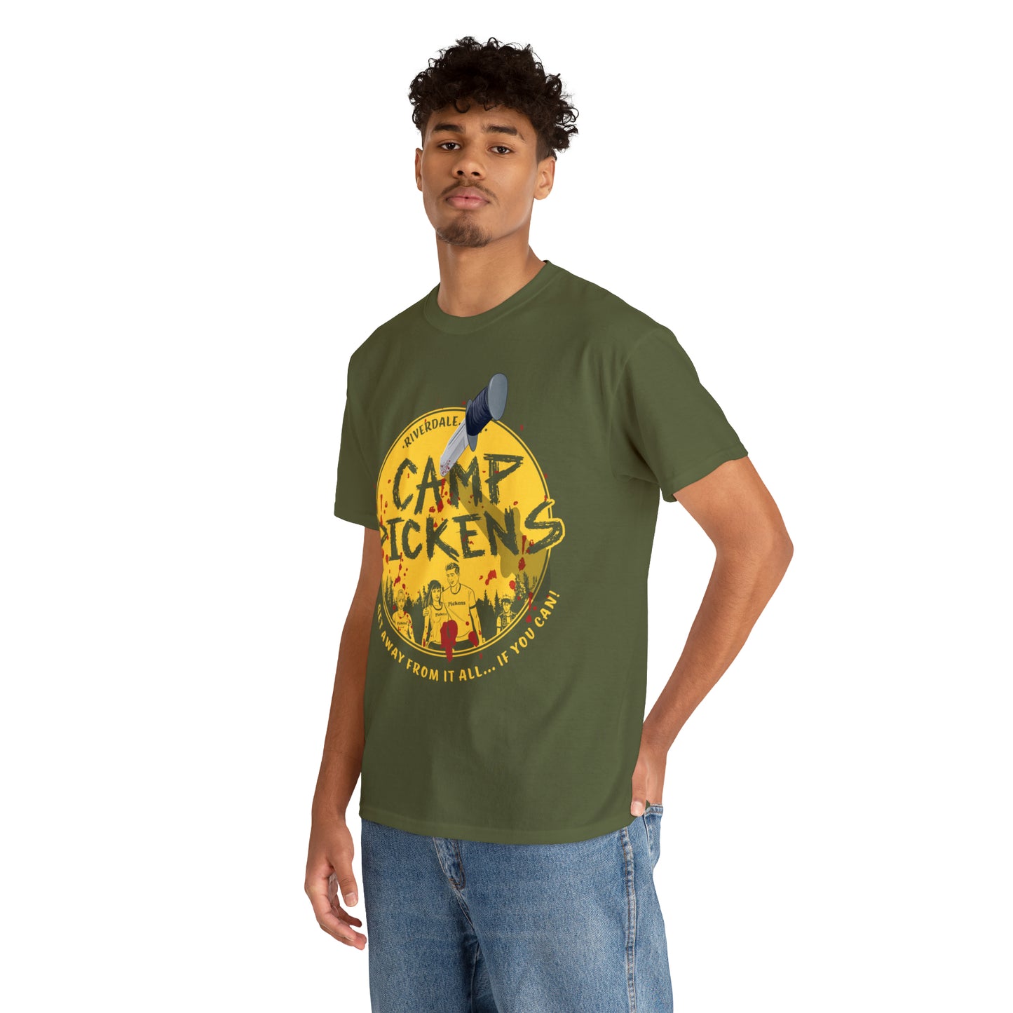 Riverdale Camp Pickens Graphic T-Shirt (Unisex Heavy Cotton Tee) featuring Archie, Betty, Veronica, and Jughead