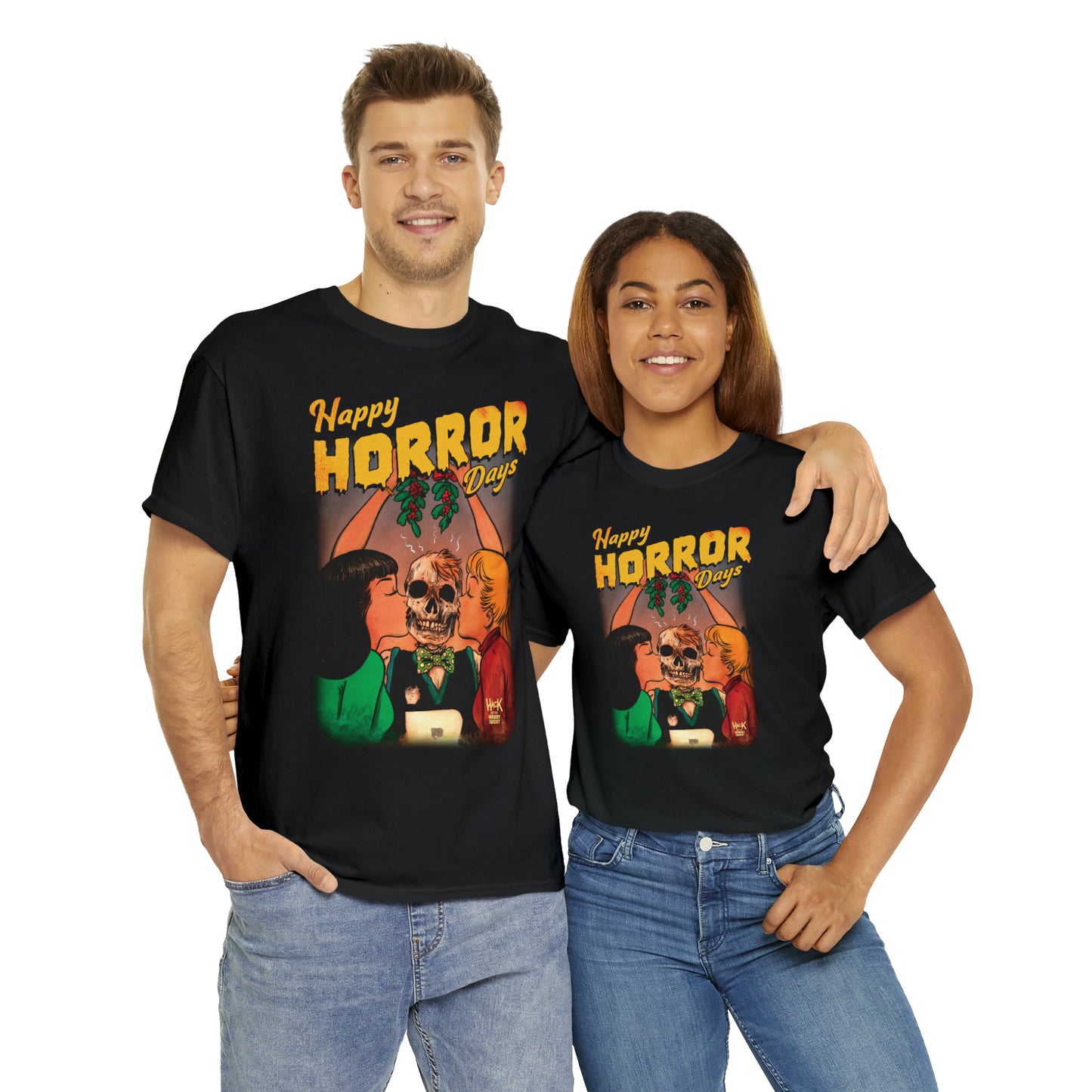 Happy Horror Days Love Triangle Graphic Tee (Unisex Heavy Cotton Tee) featuring Archie, Betty, and Veronica