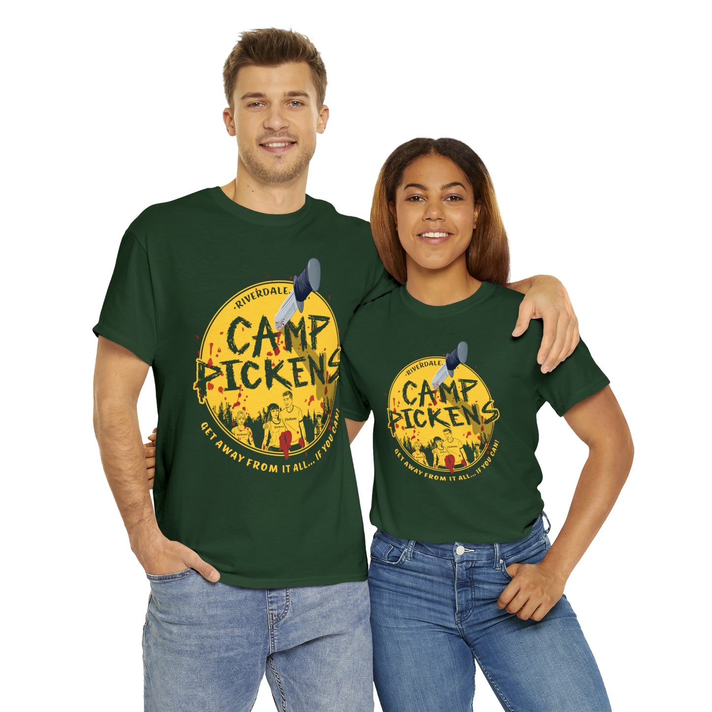 Riverdale Camp Pickens Graphic T-Shirt (Unisex Heavy Cotton Tee) featuring Archie, Betty, Veronica, and Jughead