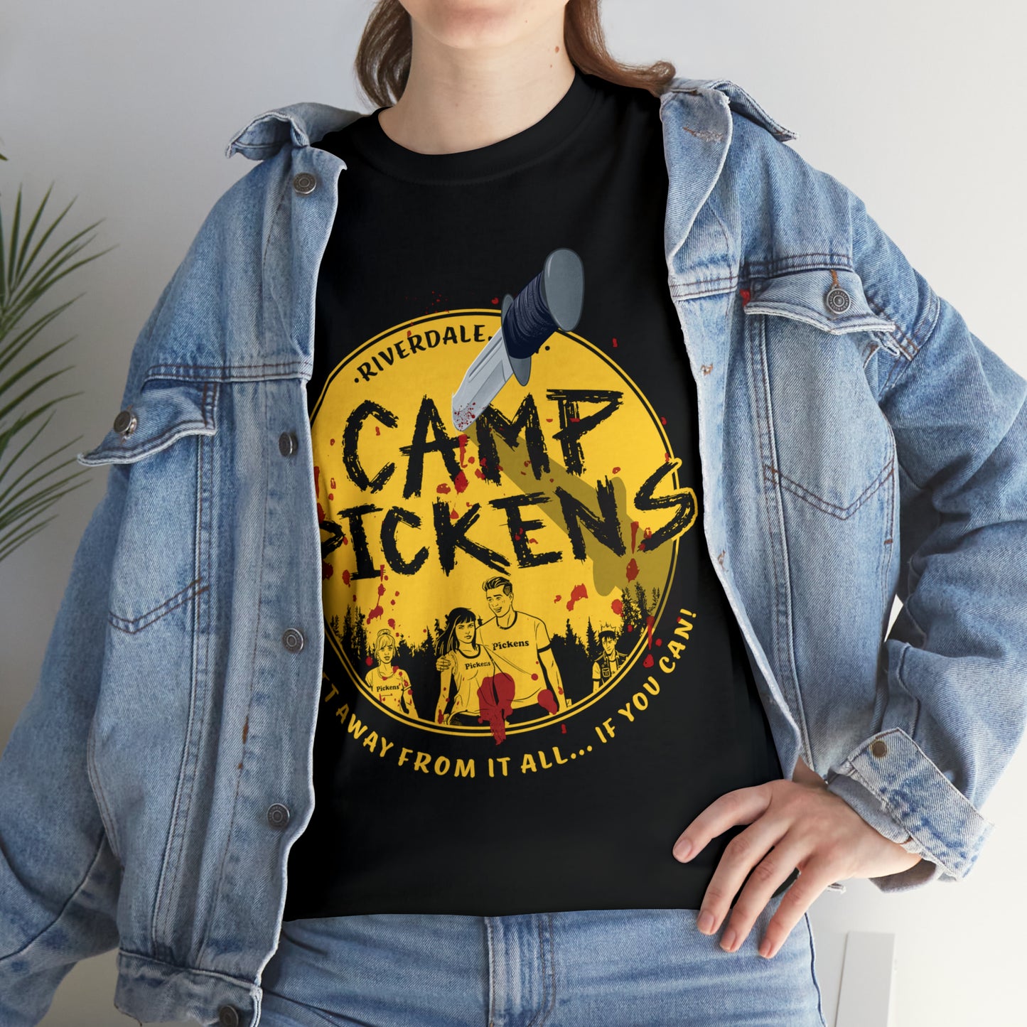 Riverdale Camp Pickens Graphic T-Shirt (Unisex Heavy Cotton Tee) featuring Archie, Betty, Veronica, and Jughead