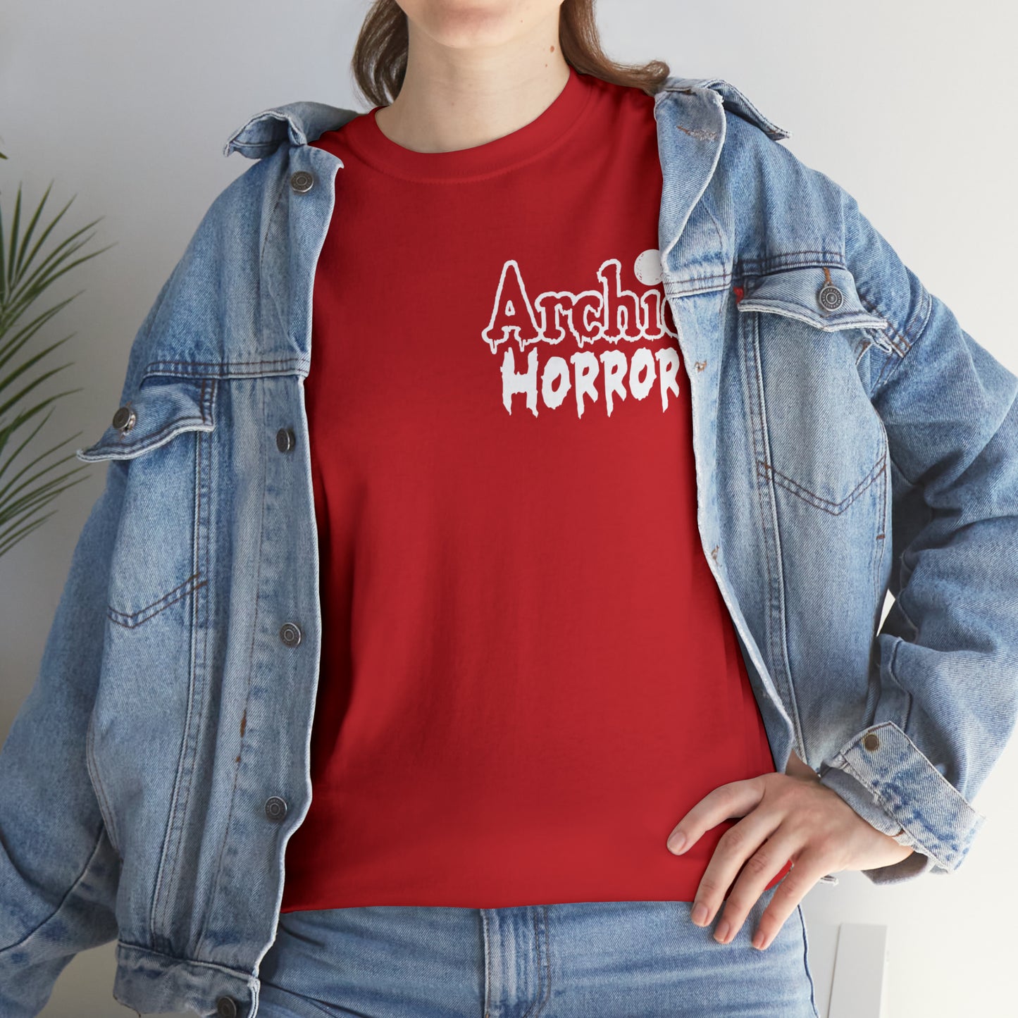 Archie Horror Logo Graphic Tee (Unisex Heavy Cotton Tee) featuring Archie Skull on Back