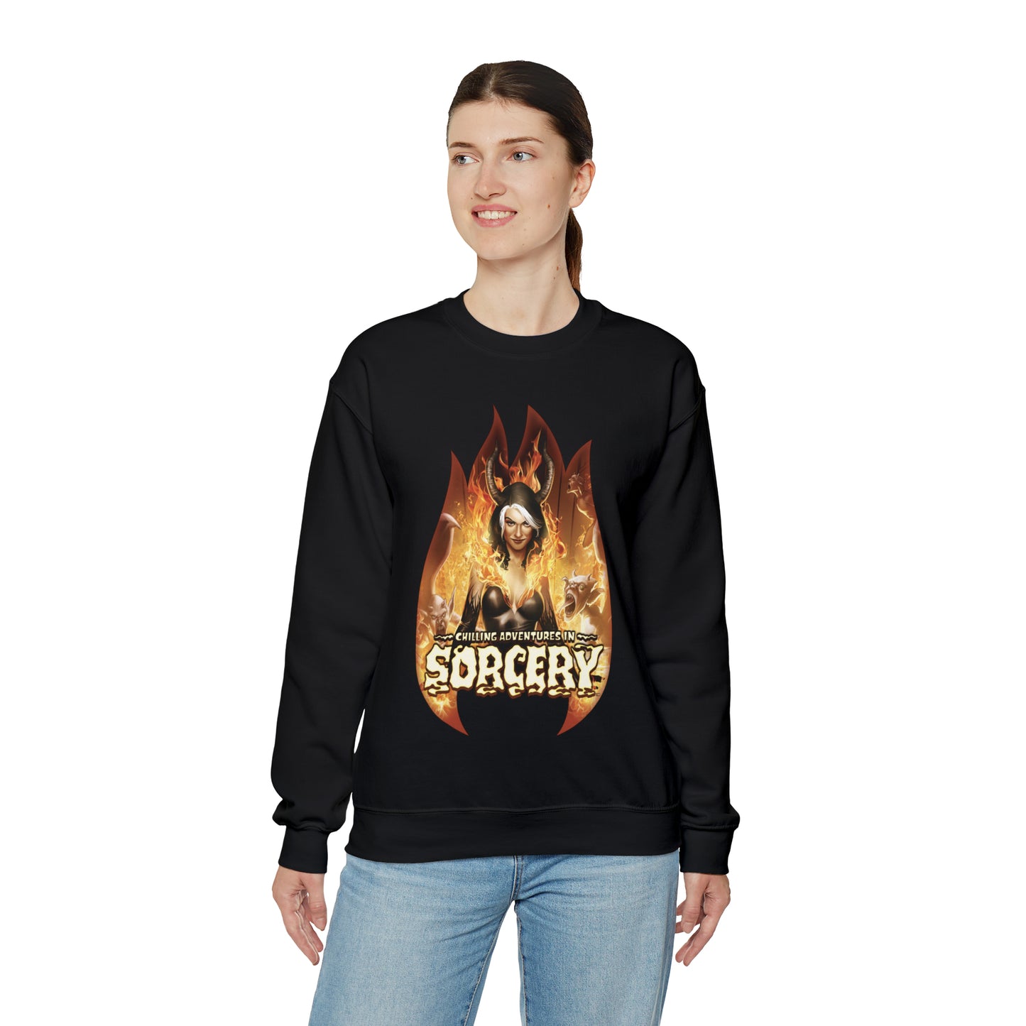 Chilling Adventures in Sorcery Unisex Heavy Blend™ Crewneck Sweatshirt featuring Madam Satan