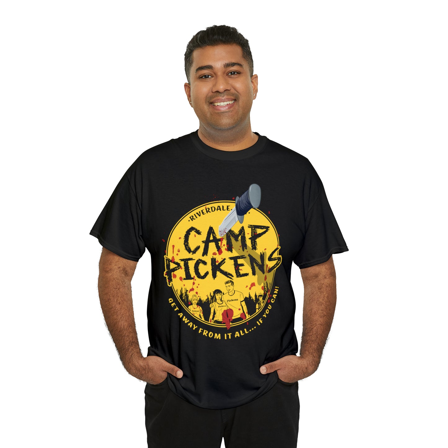 Riverdale Camp Pickens Graphic T-Shirt (Unisex Heavy Cotton Tee) featuring Archie, Betty, Veronica, and Jughead