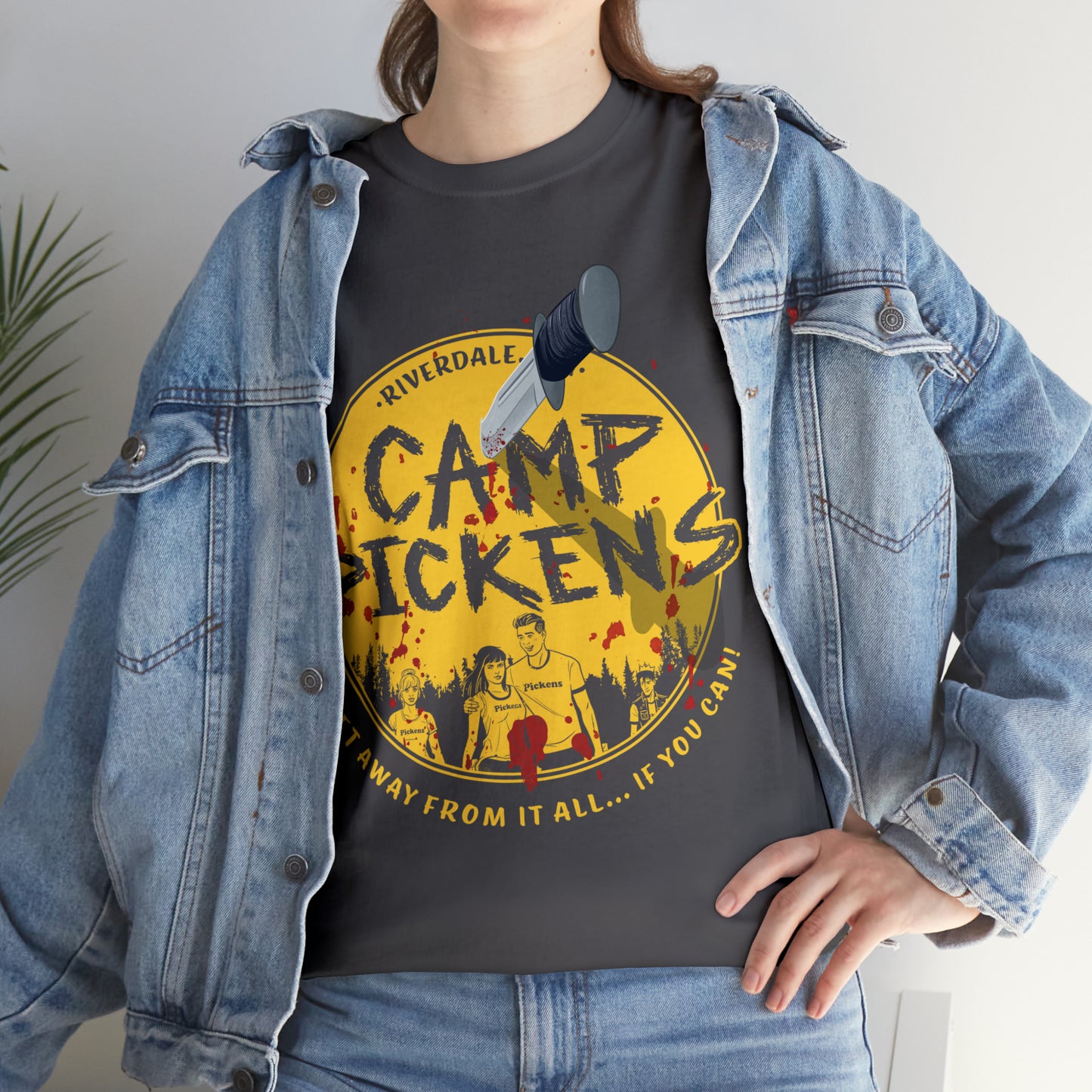 Riverdale Camp Pickens Graphic T-Shirt (Unisex Heavy Cotton Tee) featuring Archie, Betty, Veronica, and Jughead