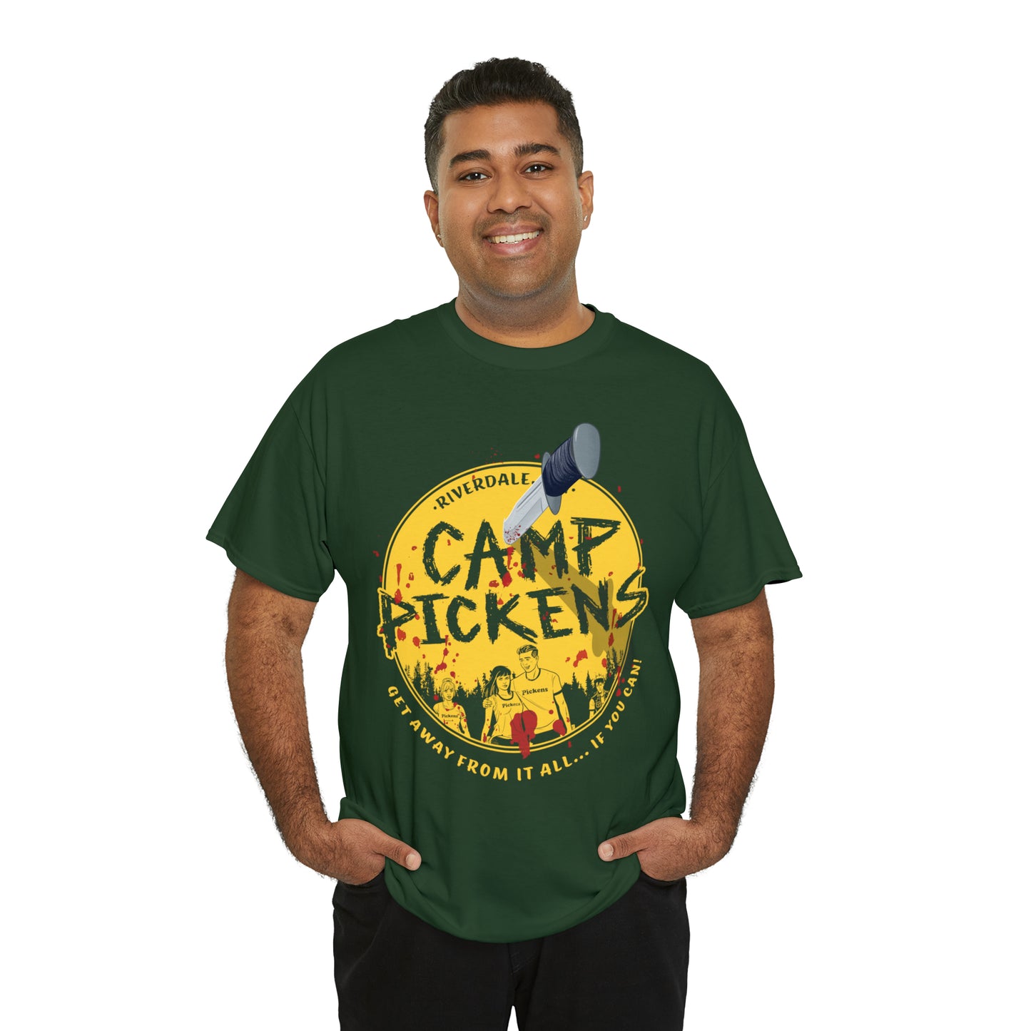 Riverdale Camp Pickens Graphic T-Shirt (Unisex Heavy Cotton Tee) featuring Archie, Betty, Veronica, and Jughead