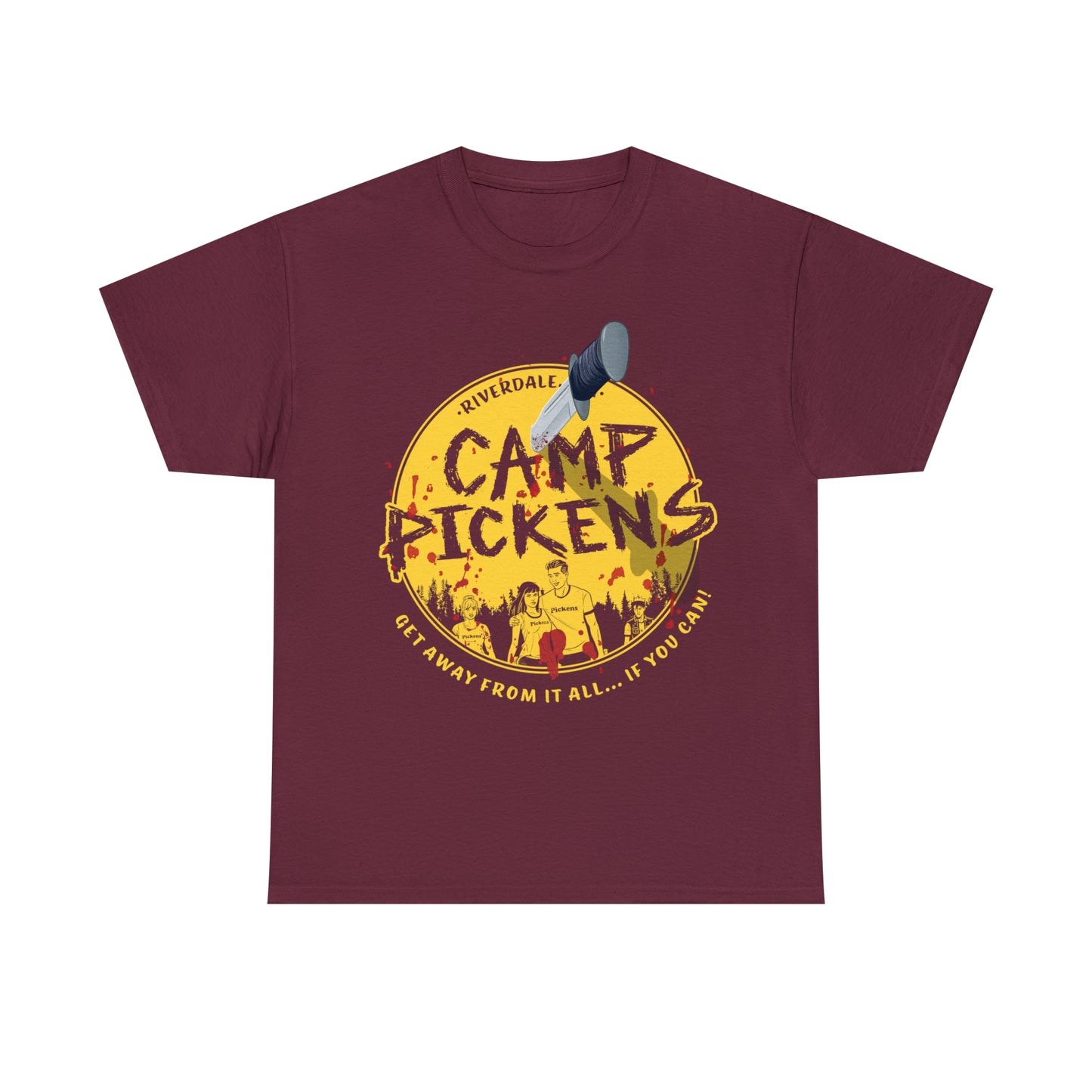 Riverdale Camp Pickens Graphic T-Shirt (Unisex Heavy Cotton Tee) featuring Archie, Betty, Veronica, and Jughead