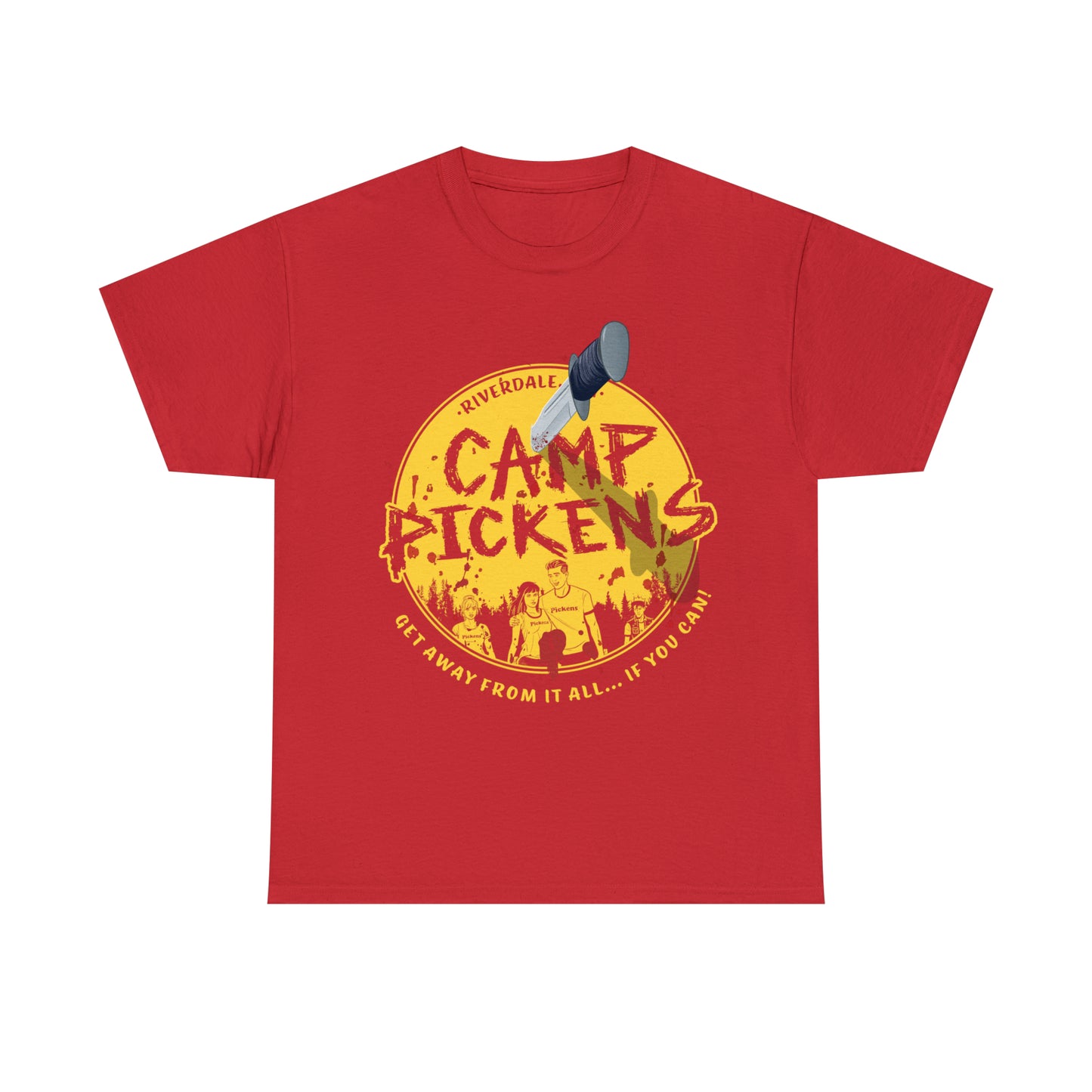 Riverdale Camp Pickens Graphic T-Shirt (Unisex Heavy Cotton Tee) featuring Archie, Betty, Veronica, and Jughead