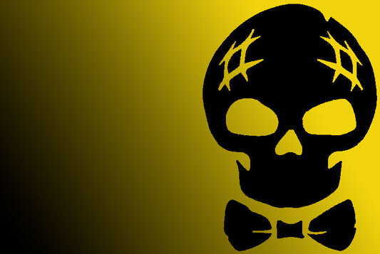 Black Archie Skull against a Yellow and Black gradient background