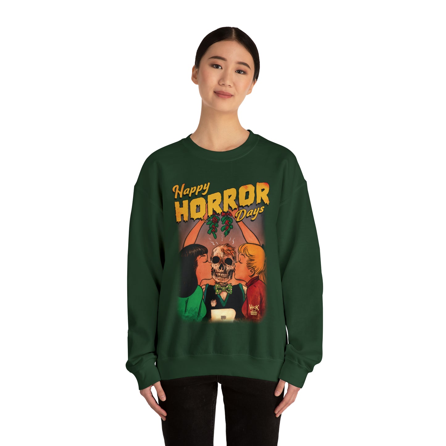 Archie Comics Happy Horror Days Unisex Heavy Blend™ Crewneck Sweatshirt featuring Archie, Betty, and Veronica